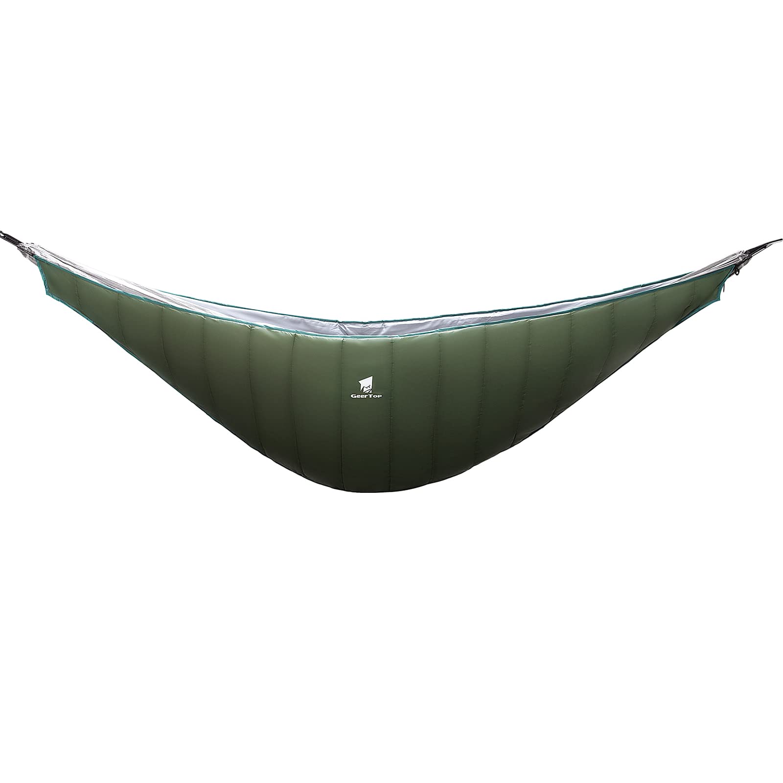 GEERTOP underquilt in campsite at night illustrating cozy sleep warmth
