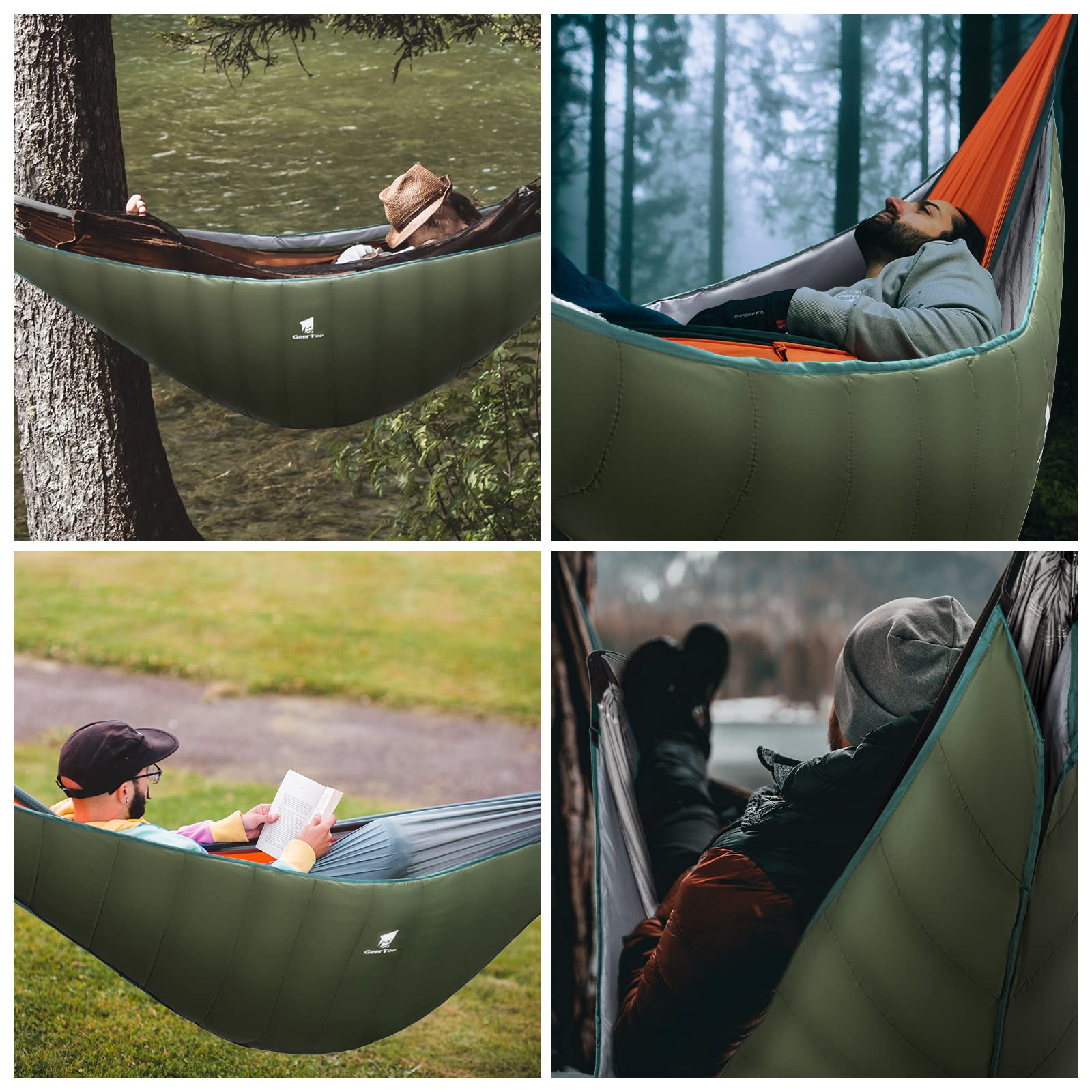 GEERTOP underquilt end strap and shock cord detail for easy setup