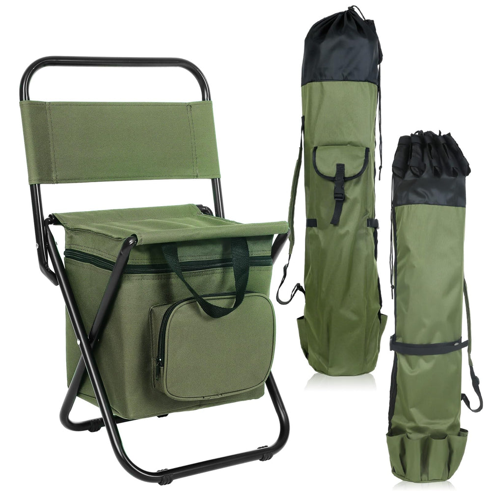 Geetery front view of chair and rod bag, showing organized gear and convenience