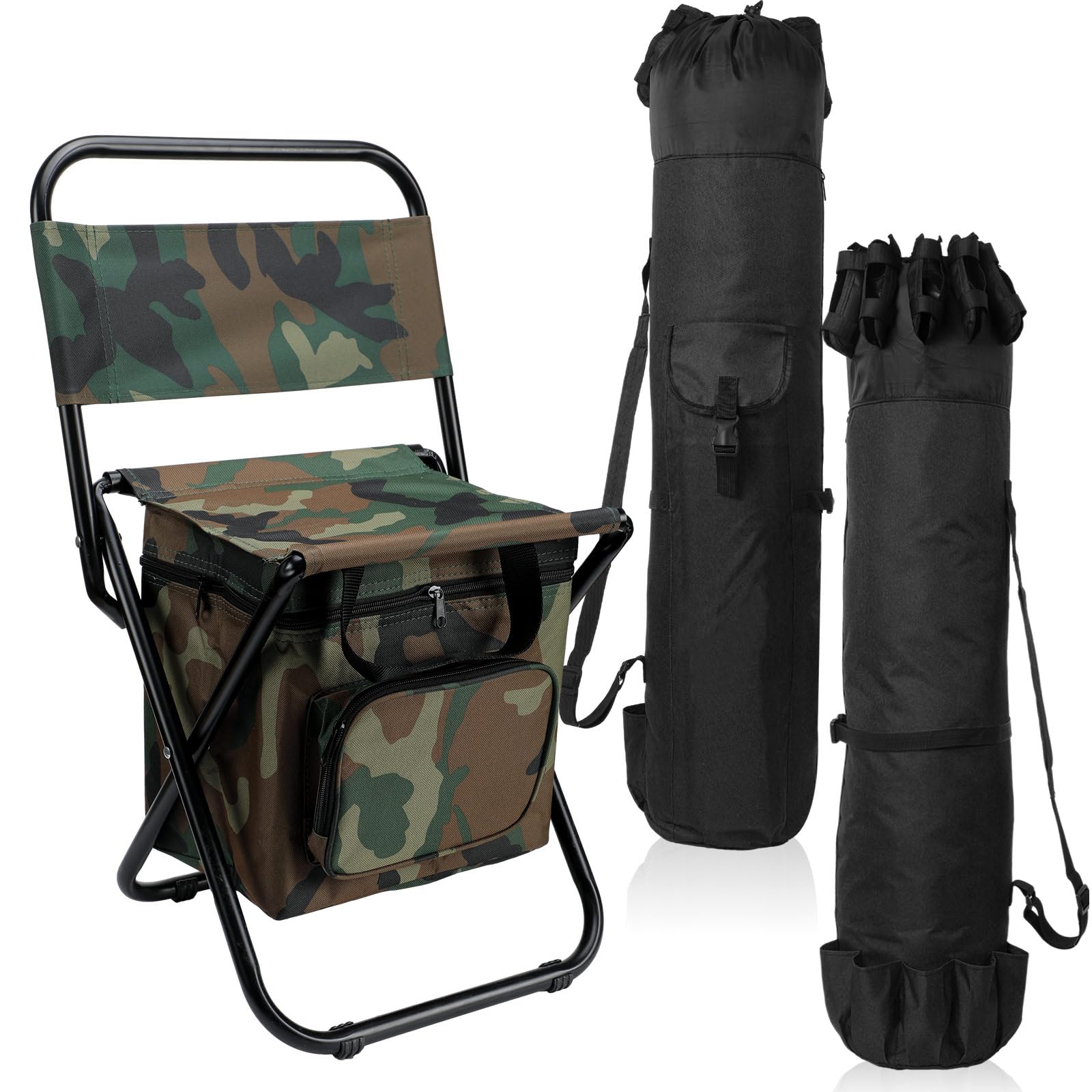 Geetery front view of chair with cooler showing compact portability and organized storage