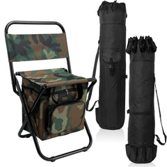 Geetery front view of chair with cooler showing compact portability and organized storage