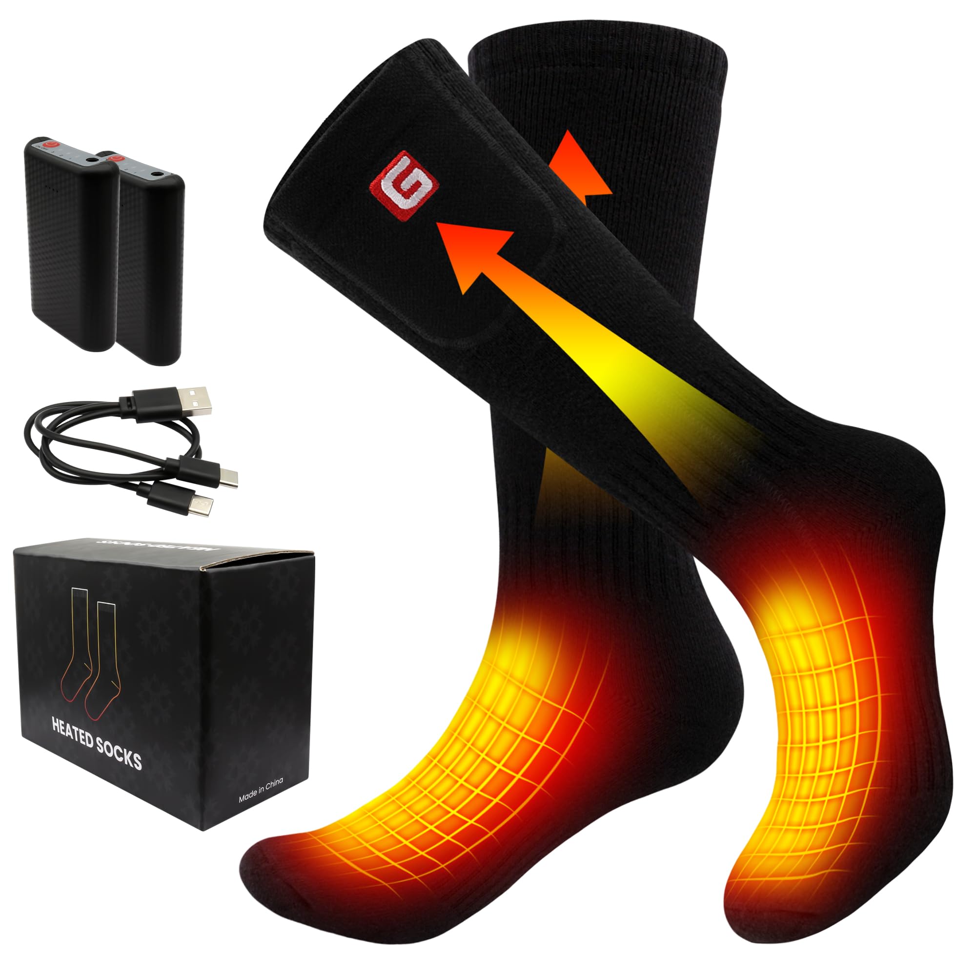GEMSTONEGO heated socks front view showing design and fit for warmth