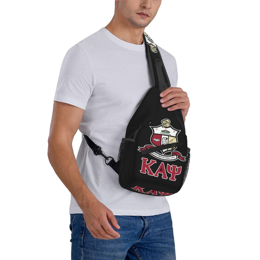 Generic chest bag next to pedestrian to show scale and compact everyday size