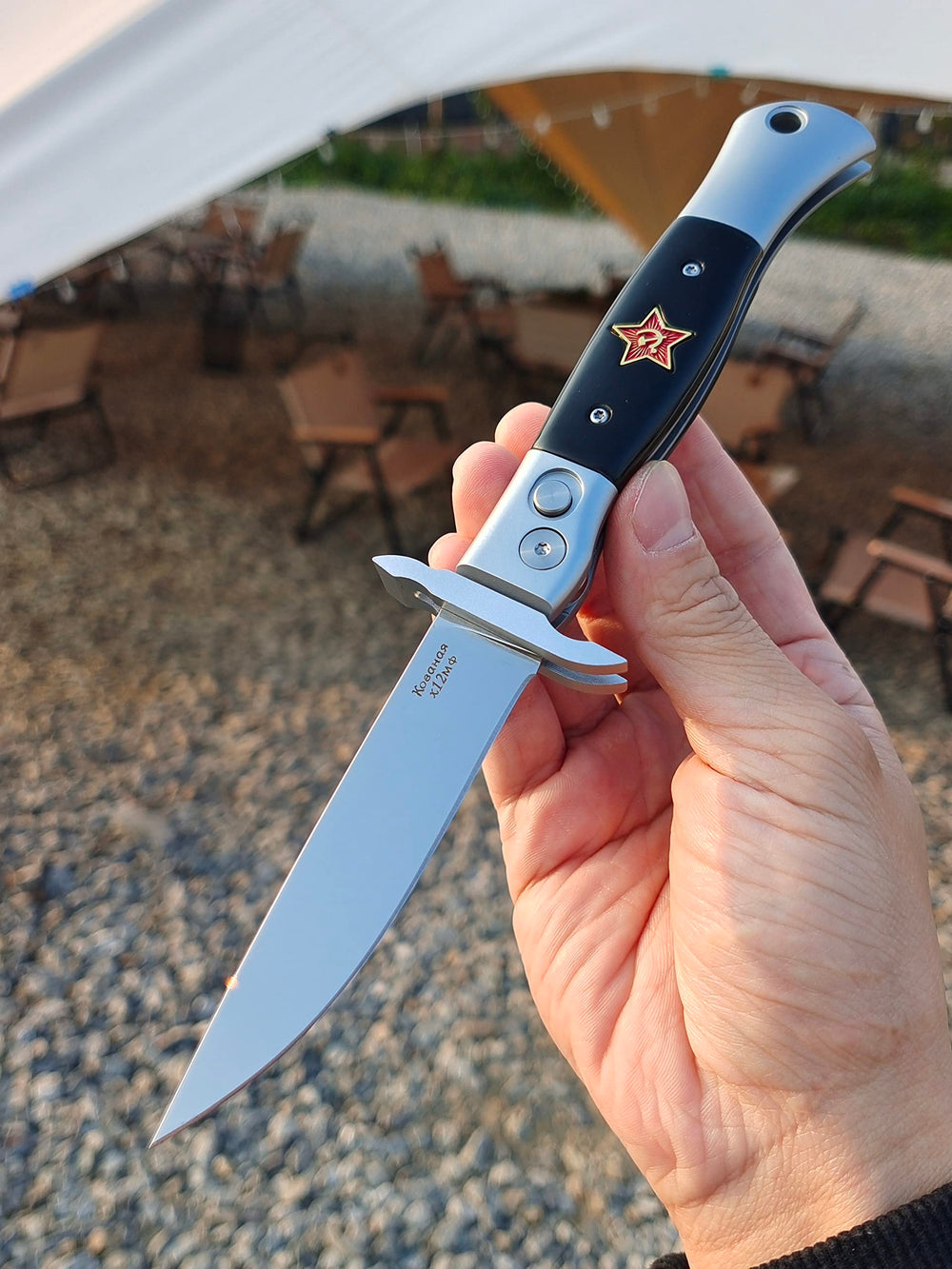 Generic Finka-NKVD KGB front open view showing blade and handle for clear benefit
