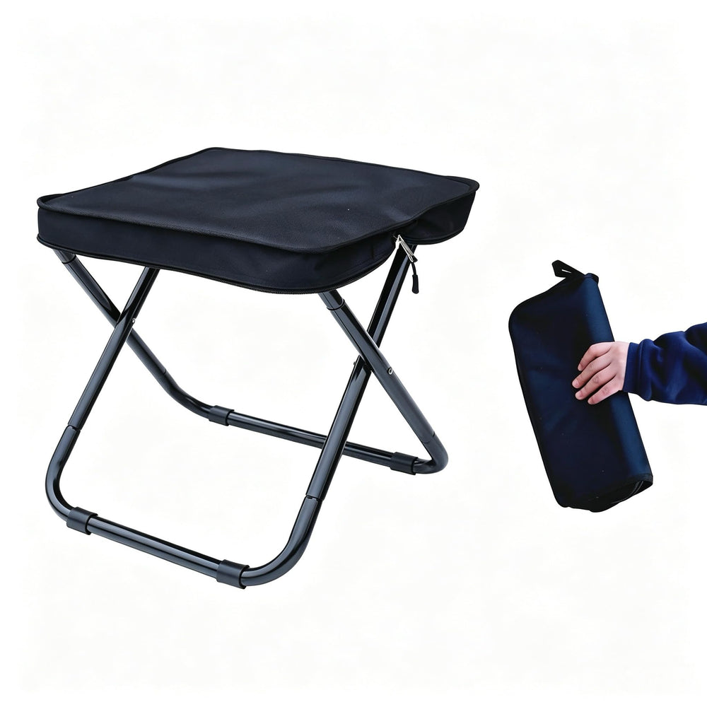 Generic front view folded stool shows compact carry and easy handling