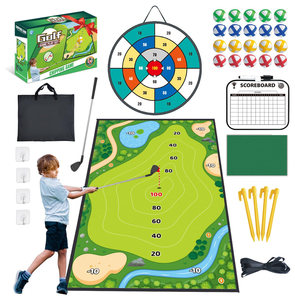 Generic brand front view of chipping mat showing full layout and sticky target for easy practice