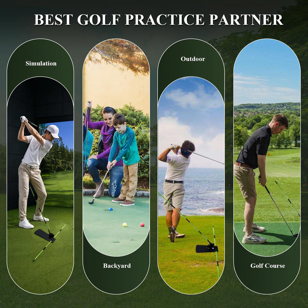 Generic golfer using stance caddy at range to improve swing plane and consistency