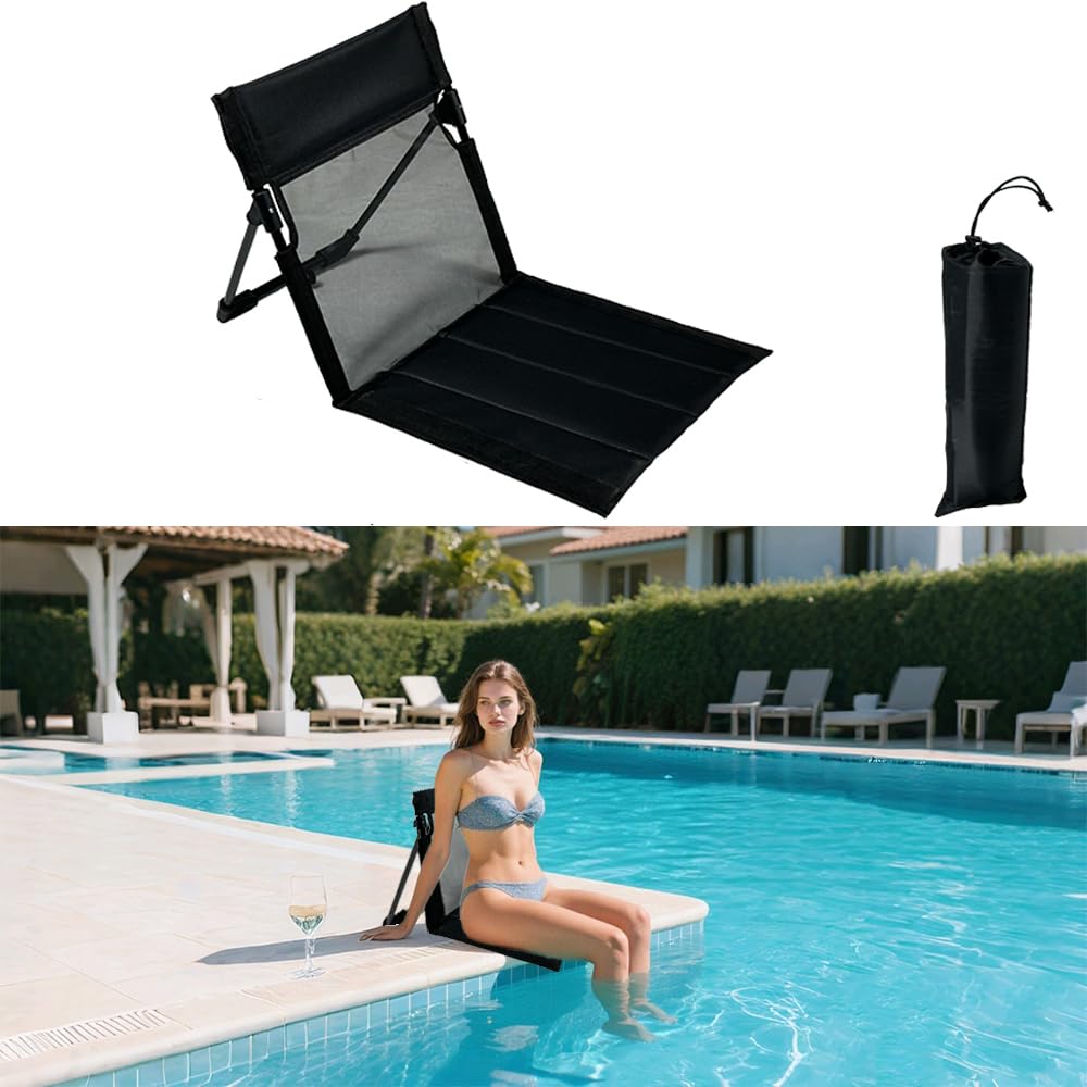 Generic poolside chair front view showing seat and mesh backrest for comfort