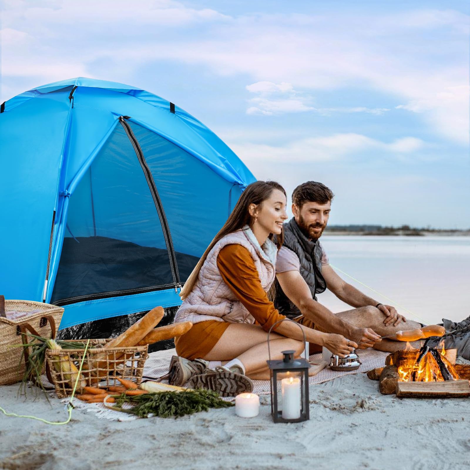 Generic tent beside backpack showing packed size and portability benefit