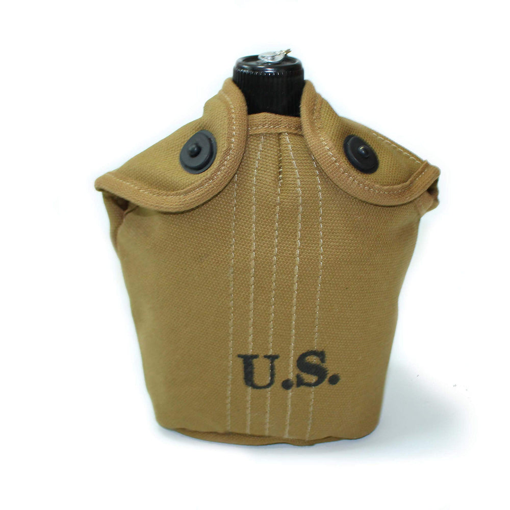 Generic brand front view of WWII canteen showing shape and cup, ideal for collectors