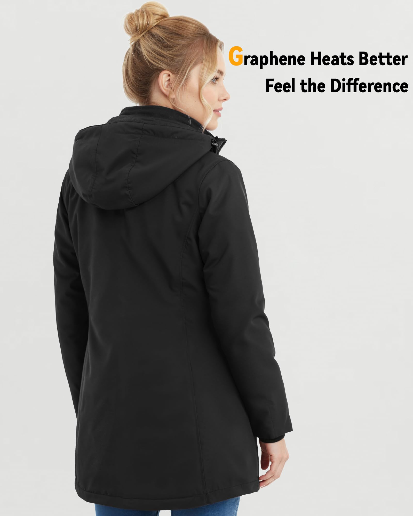 Genovega jacket on manikin showing length and fit for size comparison