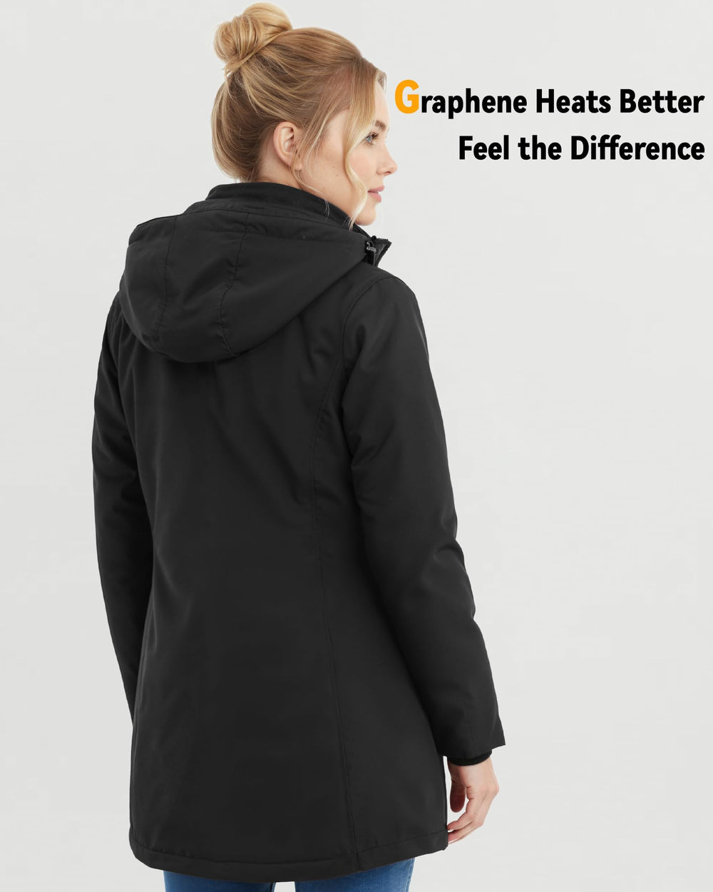 Genovega jacket on manikin showing length and fit for size comparison