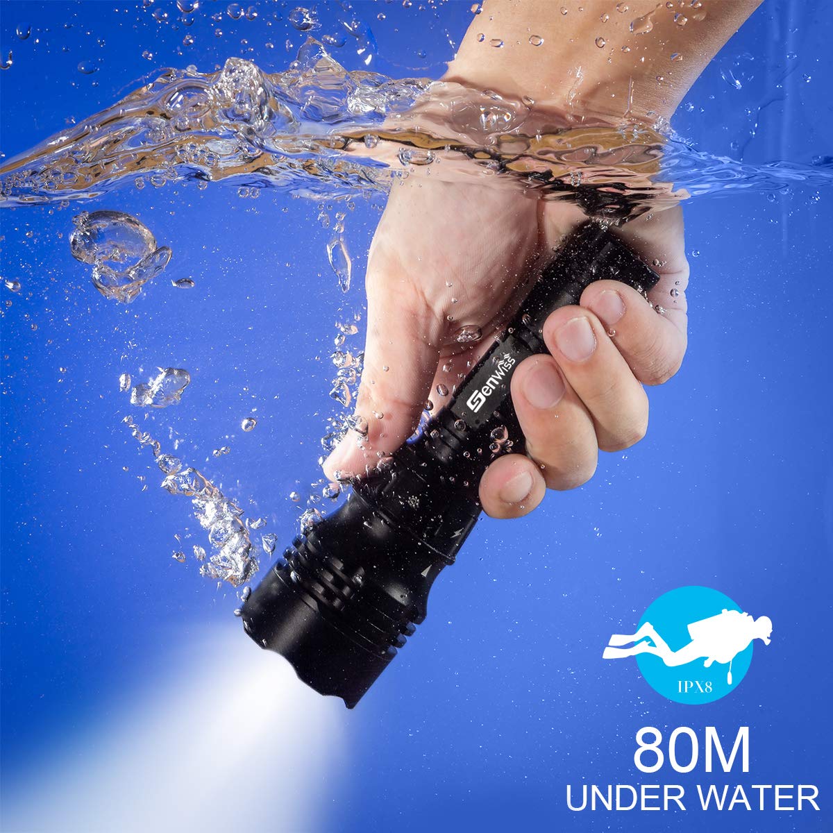 Genwiss beside a diver's hand for scale showing compact size and portability benefit