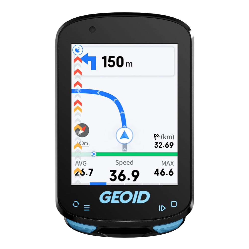 GEOID CC600 front display showing colorful ride metrics and clear visibility
