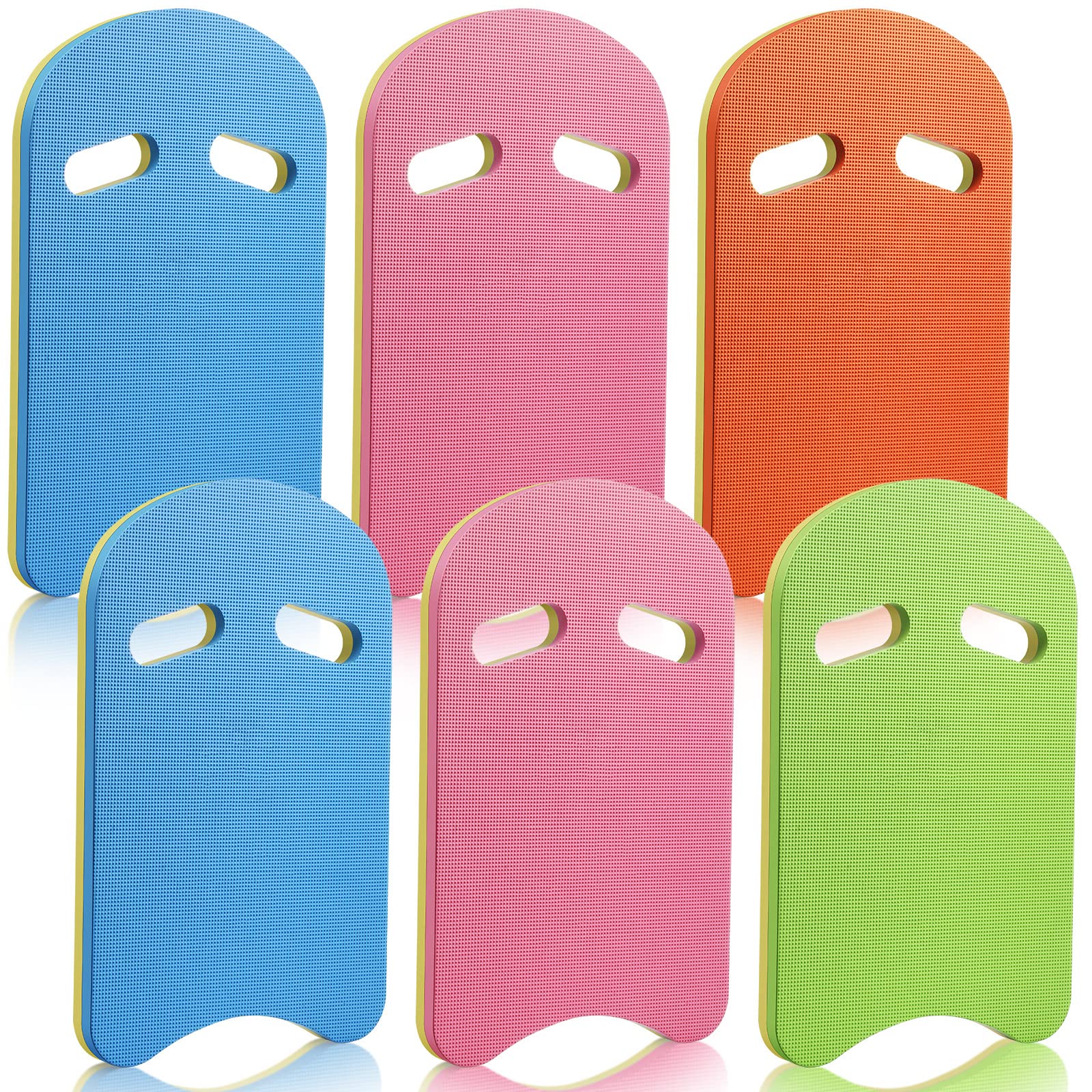 Geosar front view of six colorful kickboards showing bundle and organization benefit