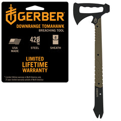 Gerber front view showing tomahawk head and compact profile for versatile use