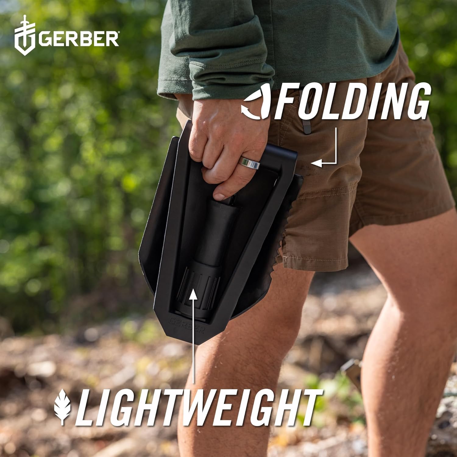 Gerber E-Tool in use digging a campsite trench to show practical digging performance benefit