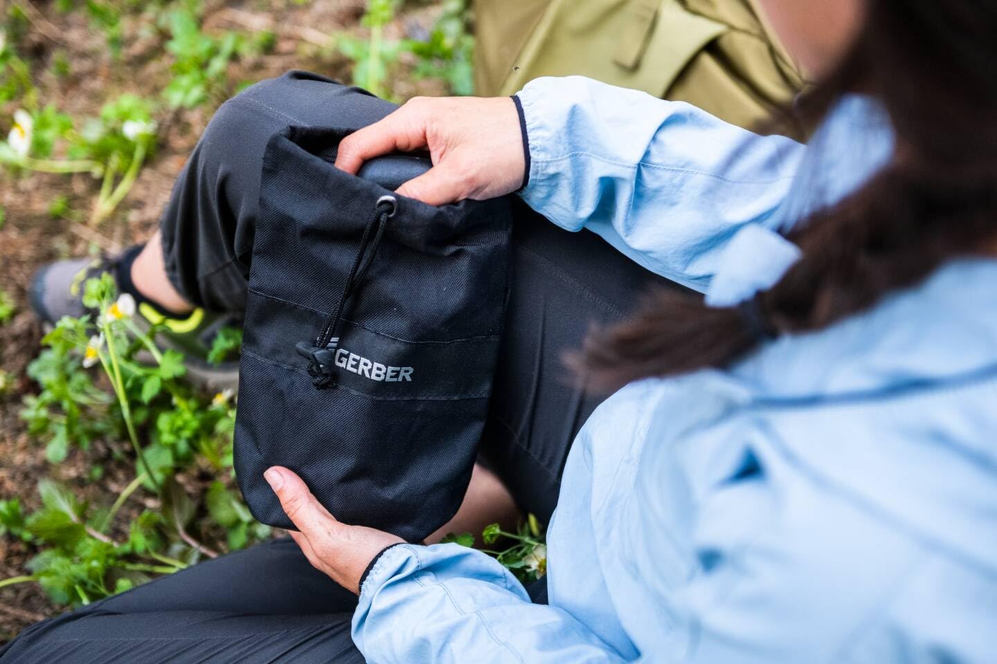 Gerber Gorge blade back used as hammer driving tent stake for multi-function benefit