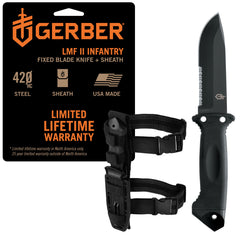 Gerber LMF II front view showing full blade and sheath, ready for duty