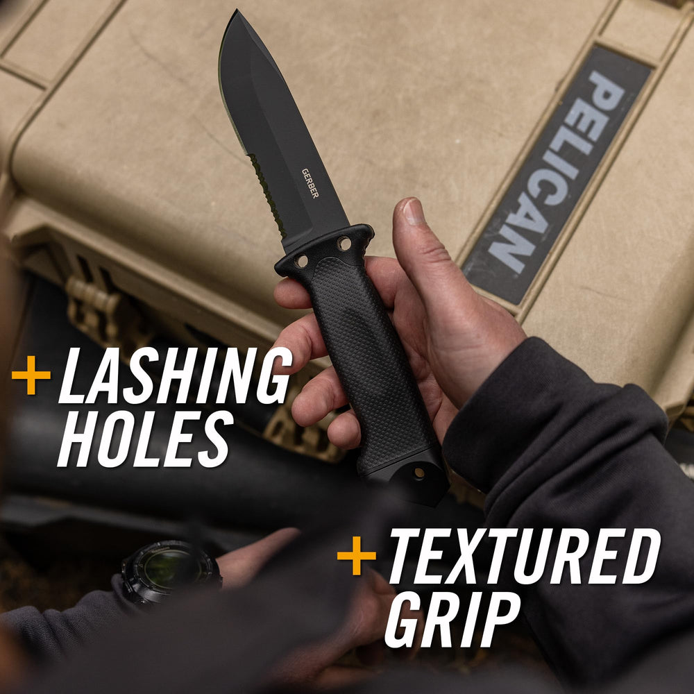 Gerber handle detail with textured overmold for secure grip and comfort