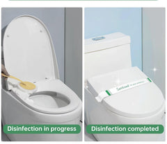 Germiwipe band fitted on toilet seat showing visible sanitized indicator benefit