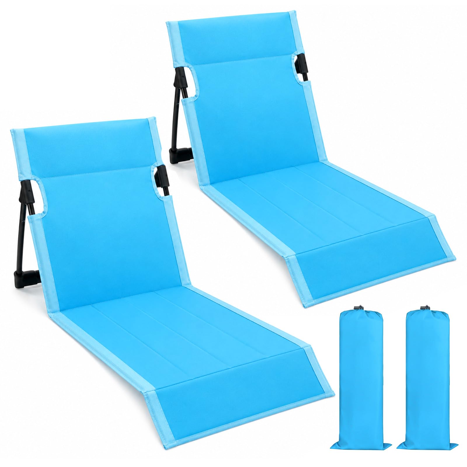 Gerrii front view light blue chairs showing portable seating and easy setup