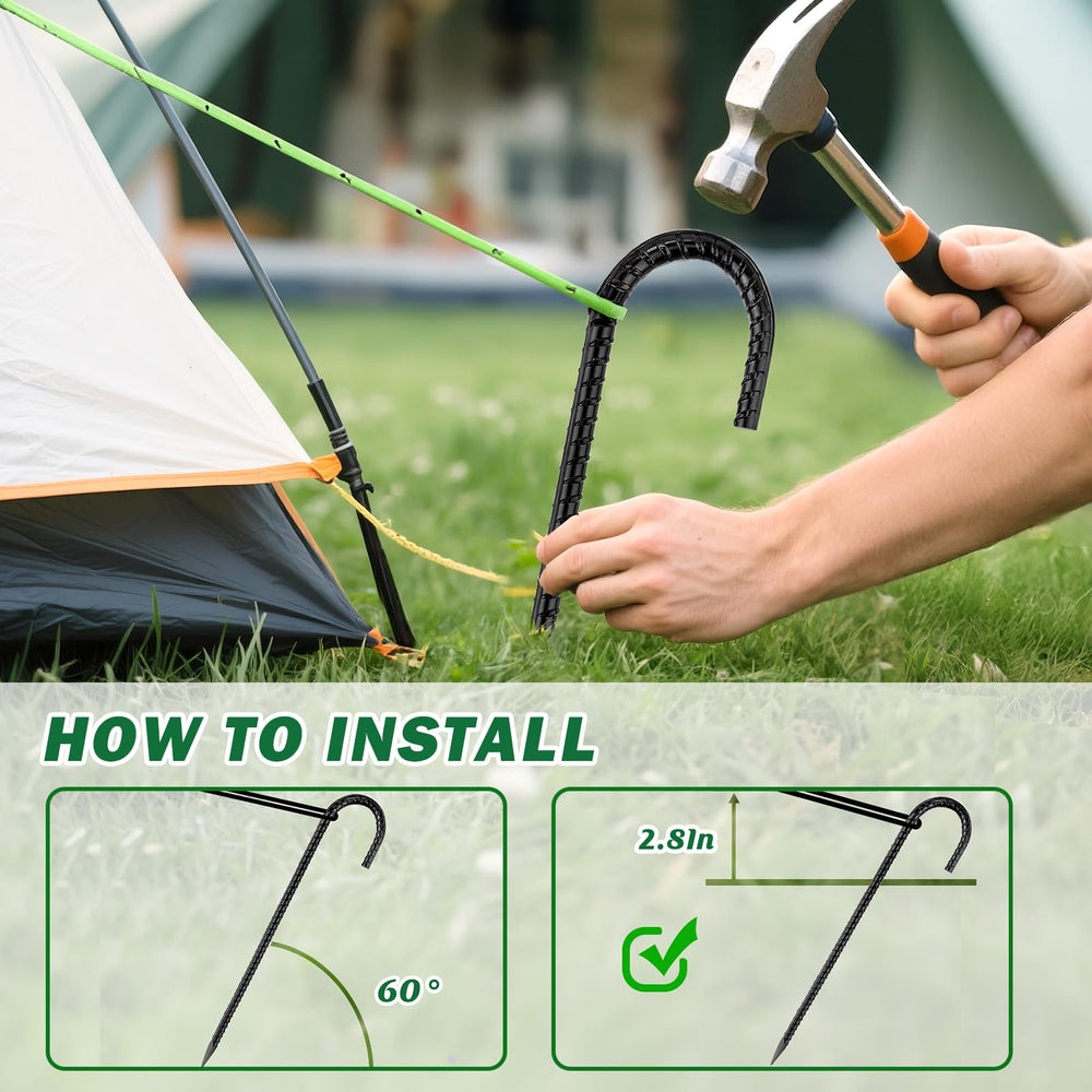 GESTONE stake driven into soil holding trampoline strap for improved wind resistance