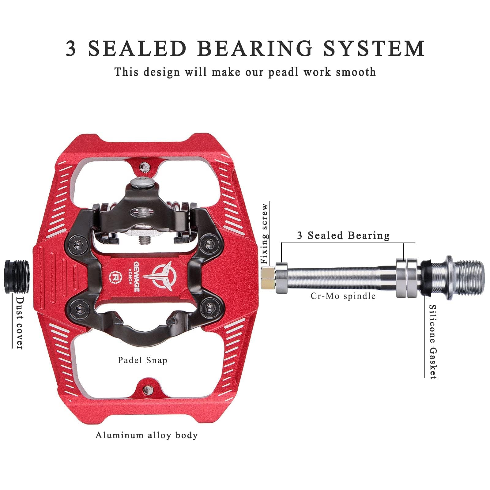 GEWAGE side profile showing sealed bearings for smooth, low-maintenance spinning benefit