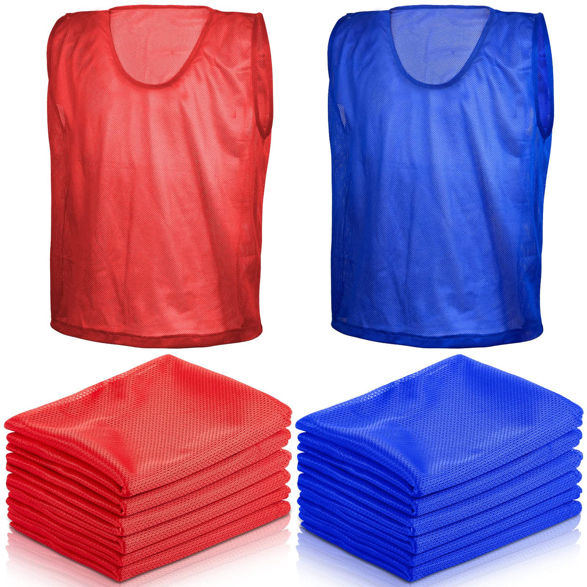 Geyoga front view pinnies showing red and blue colors for easy team ID