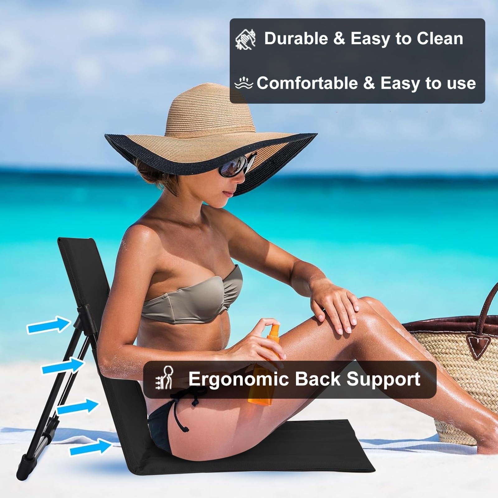 GFYYBKJ chair next to beach bag showing lightweight size and carry benefit