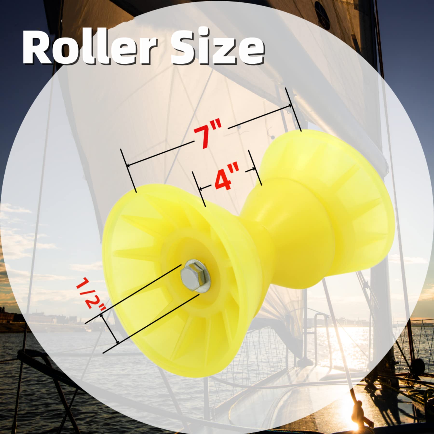 GHmarine roller next to ruler showing 4 inch diameter and 7 inch overall width for fitment