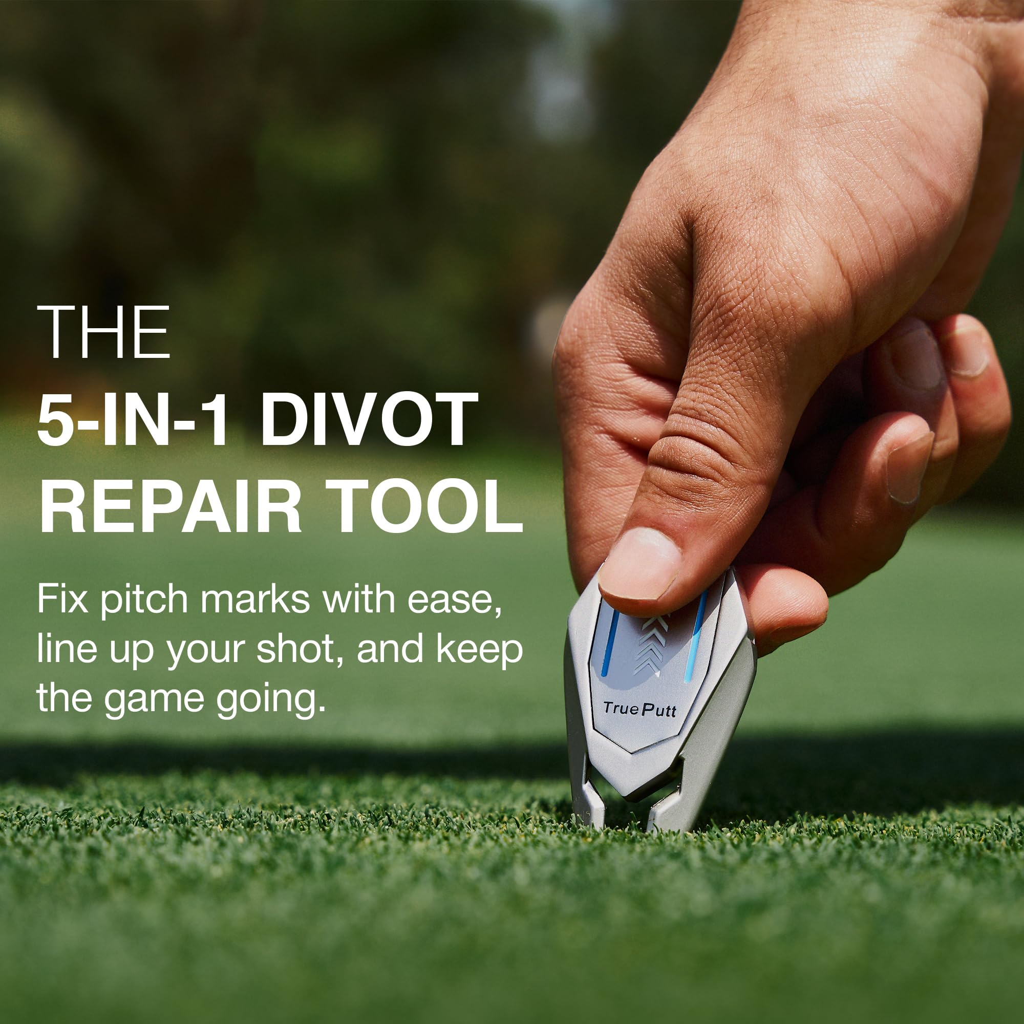 Ghost Golf close-up of prongs highlighting precise turf repair and lasting strength