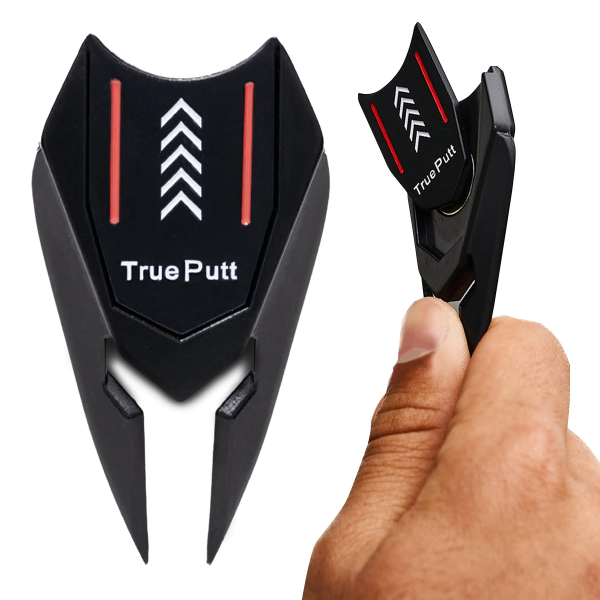 Ghost Golf front view of divot tool showing all features and compact design