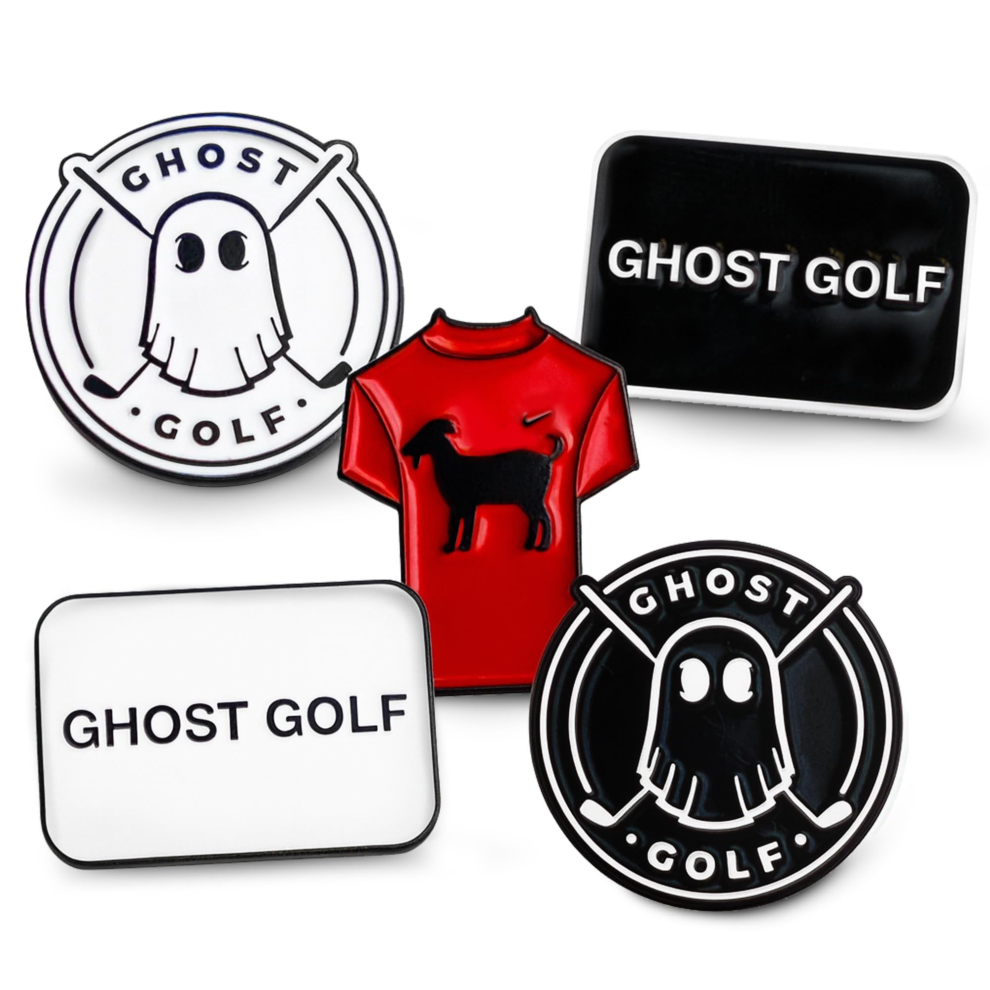 Ghost Golf front view of five-piece marker pack showing variety and convenience
