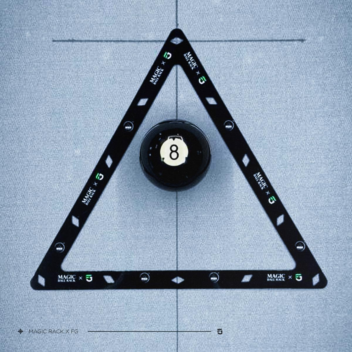 Ghost MagicRack 8-ball template close-up demonstrating precise ball placement