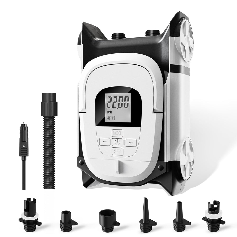 Gicle pump stowed in car trunk ready to transport for outdoor trips