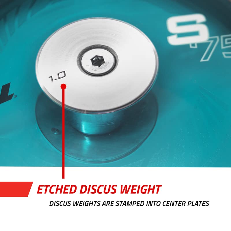 Gill Athletics discus next to a measuring tape showing accurate 1 kg scale