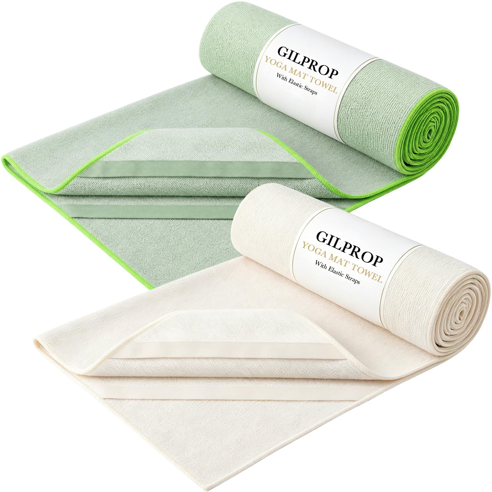 Gilprop front folded towels showing sage green and beige colors for style