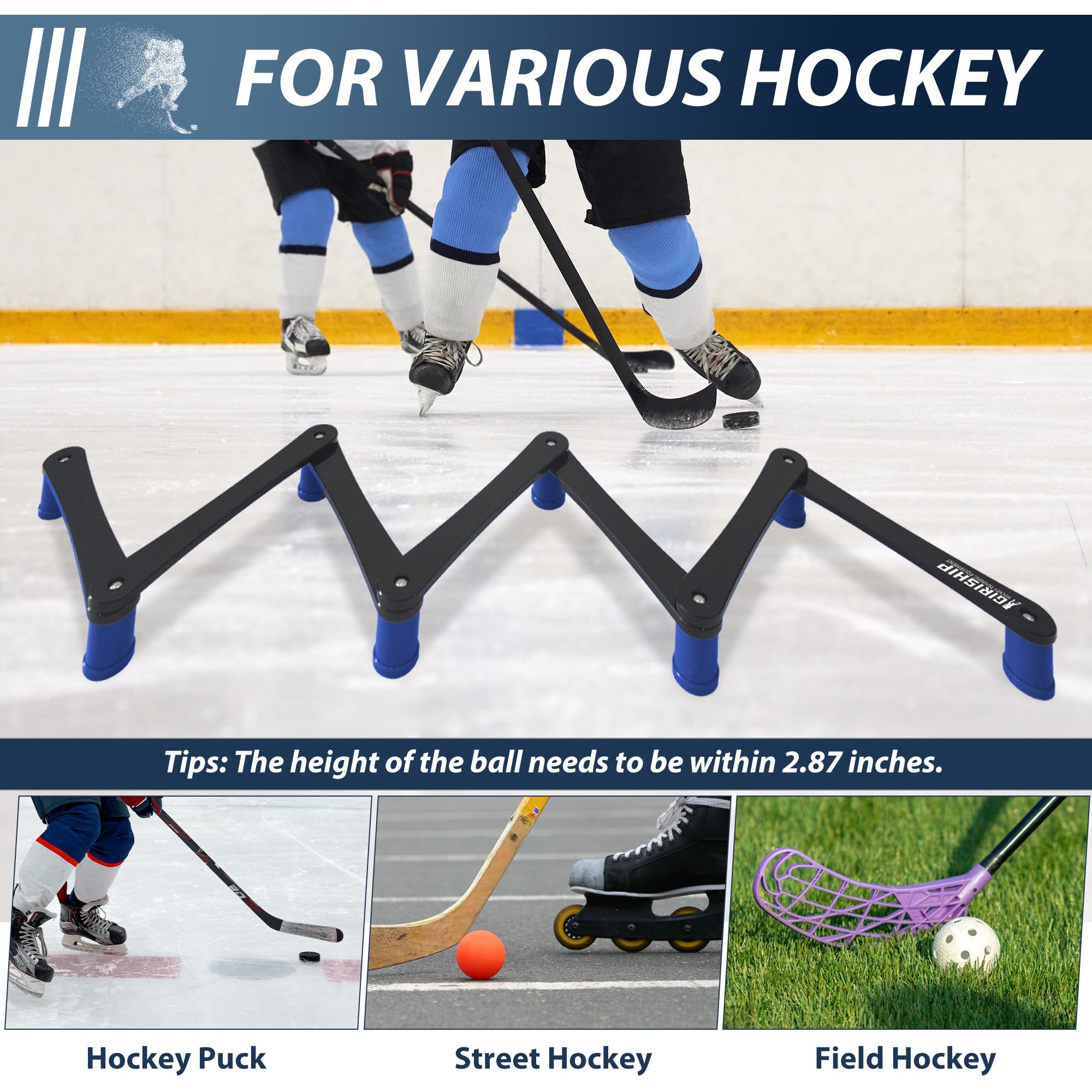 GIRISHIP trainer beside hockey stick to show scale and portability benefit