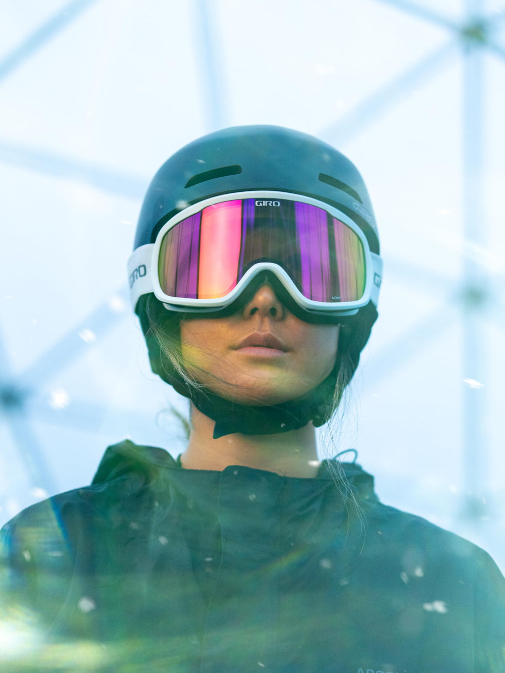 Giro Moxie goggles in use downhill showing wide field of view benefit