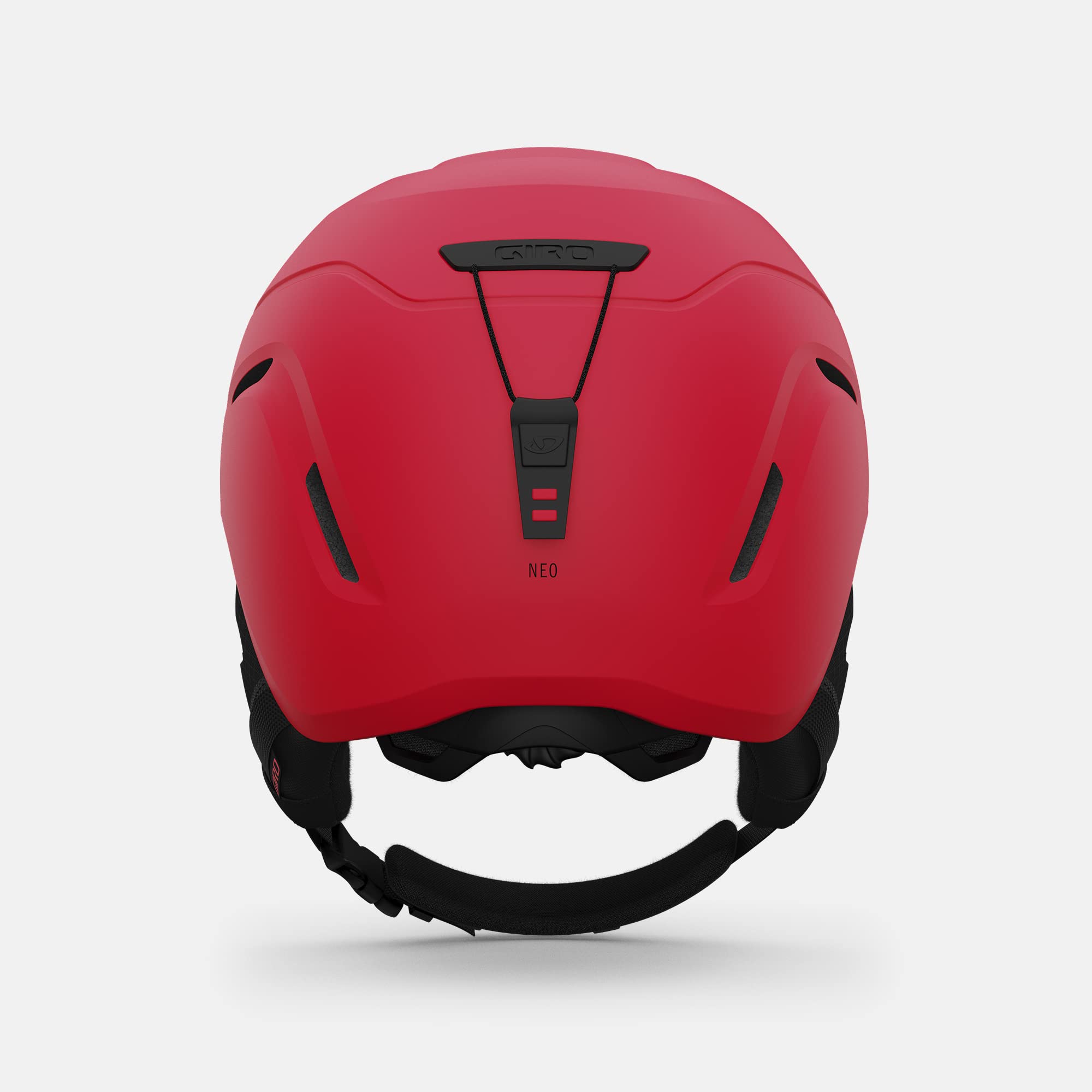 Giro Neo helmet top view highlighting thermostat control and Stack Vent for fog reduction