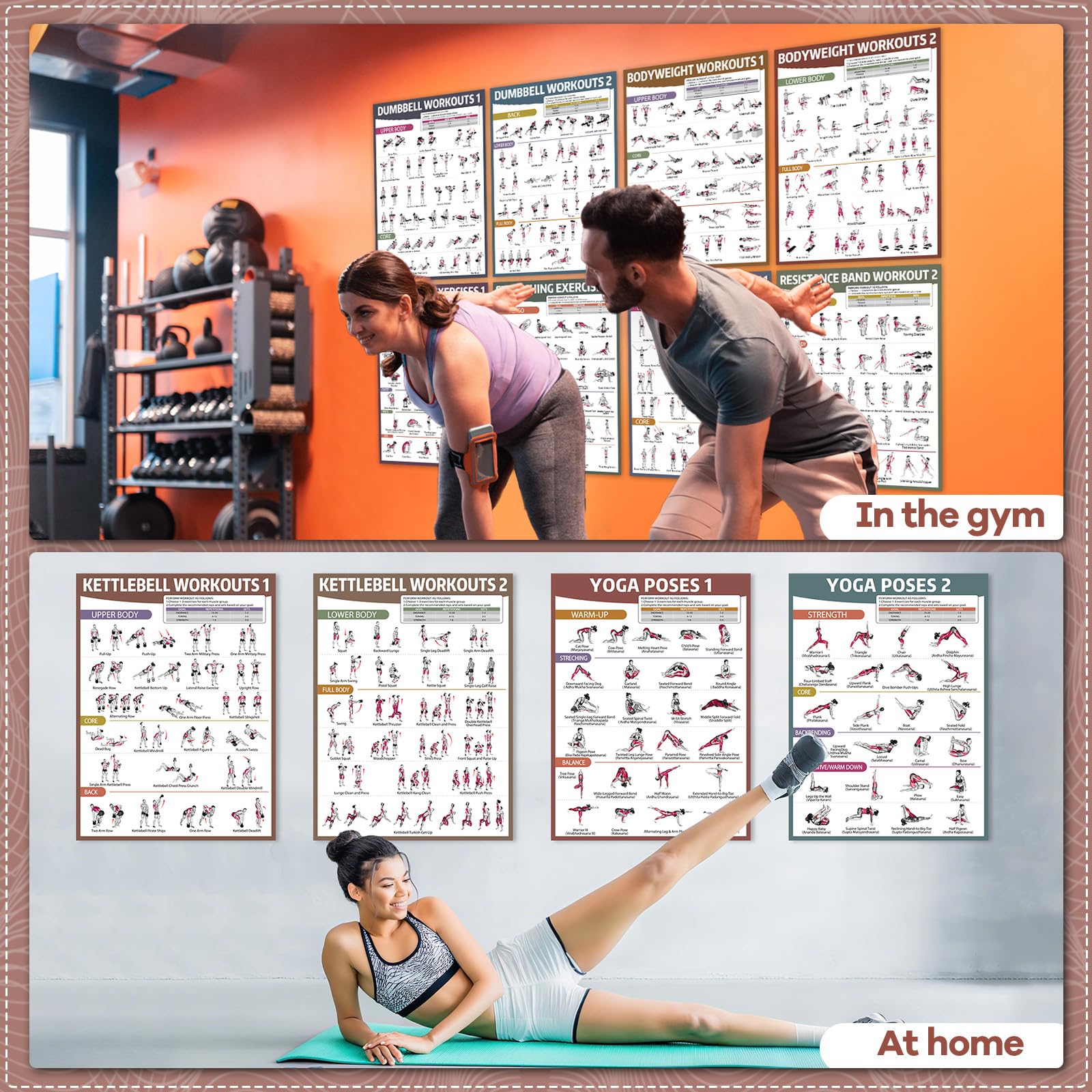 gisgfim yoga poster on gym wall styled with plants, promotes consistent practice