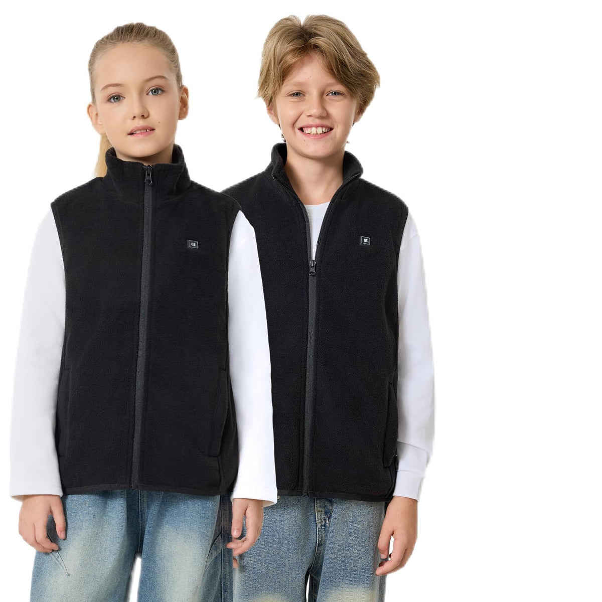 Glaais front view of heated vest showing zip and fit for warmth