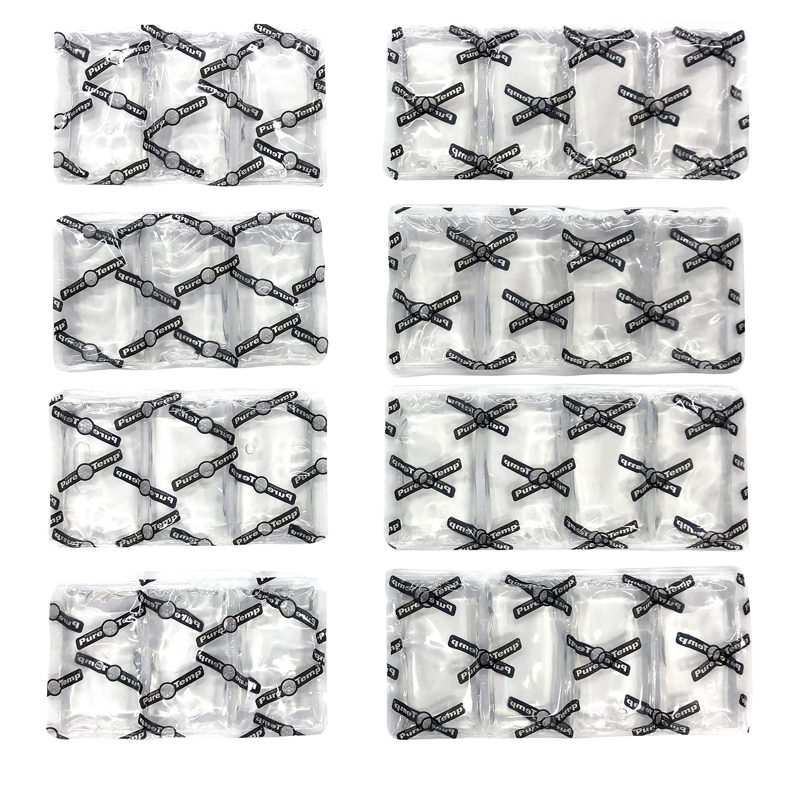 Glacier Tek front view of eight spare cooling packs showing assortment and fit benefits