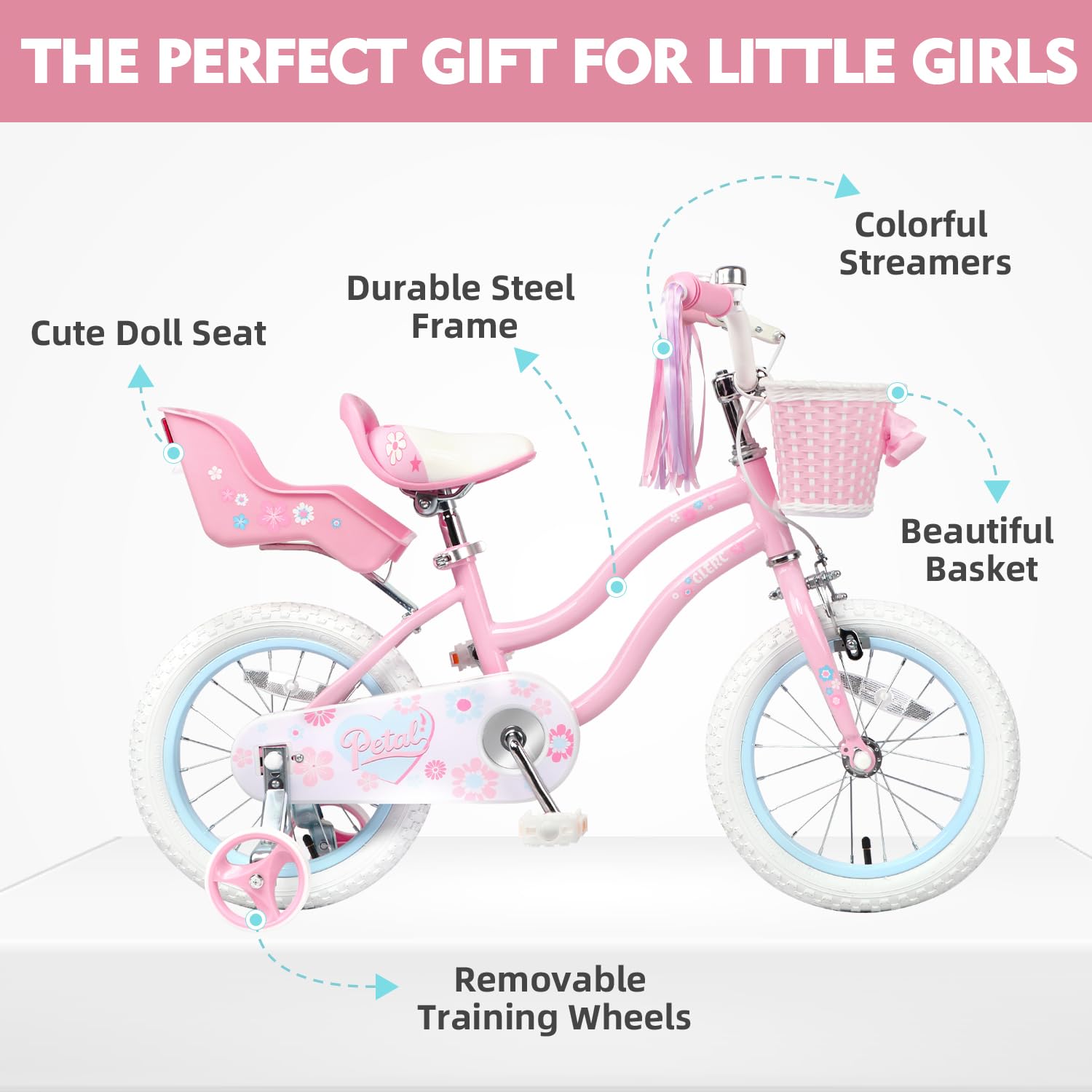 Glerc Petal handlebar close-up with streamers and hand brake for easy control