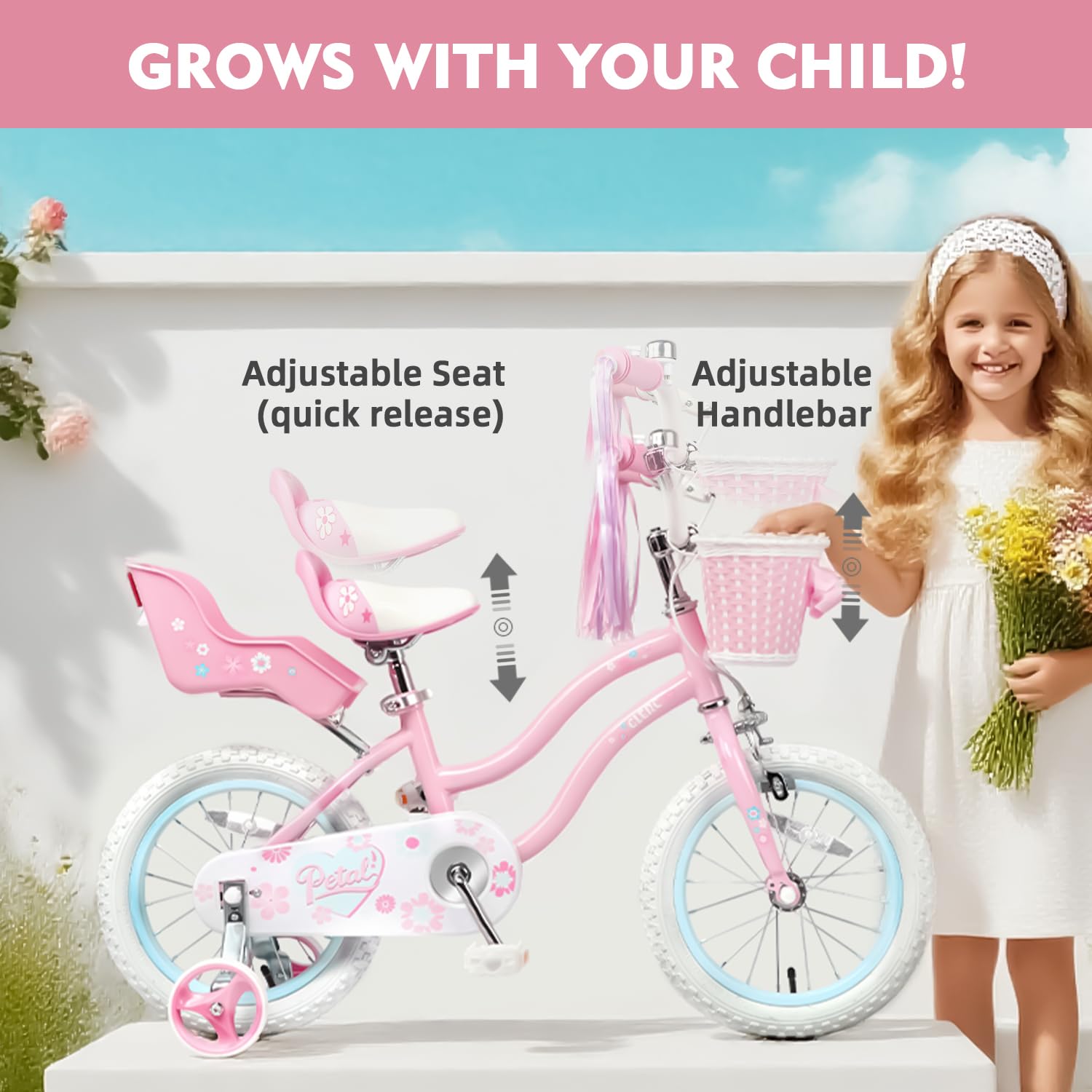 Glerc Petal training wheel detail providing stability for learning riders