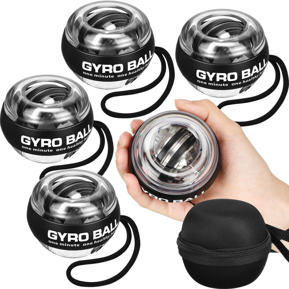 Glimin front view packaging showing four black gyro balls and pouches for easy storage