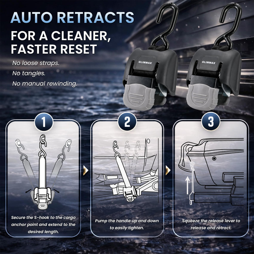 GlimmaX straps installed on trailer transom securing boat, provides firmer and safer hold