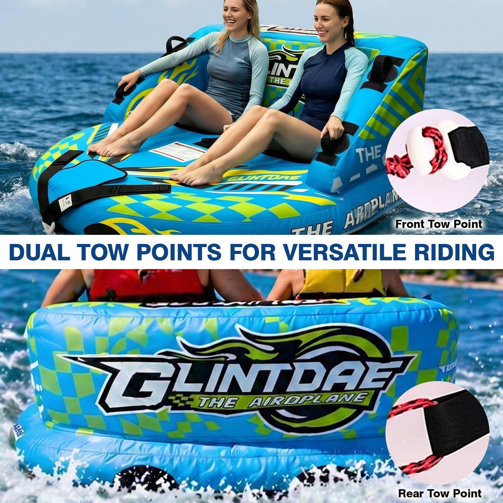 Glintade inflated on water with two riders demonstrating stability and control