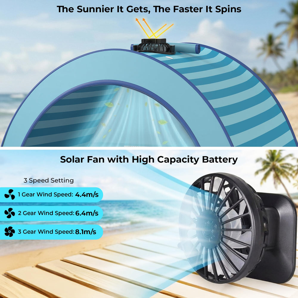GLOW BY PARIS fan closeup showing solar panel and airflow benefit